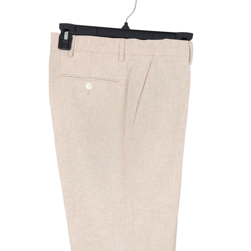 Tommy Hilfiger Mens Modern Fit Dress Pants 30x30 Tan Solid Linen Cotton Blend - Picture 2 of 11